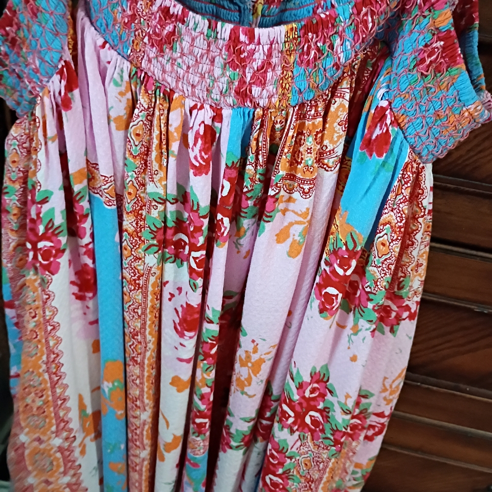 Boho Floral Tiered Romper Dress in Pink, Red & Teal - Picture 5 of 6